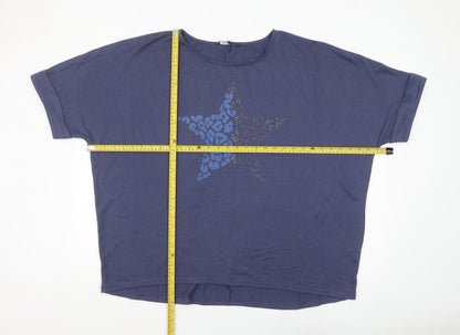 Bonmarché Women Blue Star Rhinestone Relaxed Fit T-Shirt Size 22
