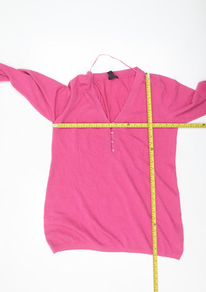 H&M Mama Women's Pink V-Neck Henley Knit Jumper Size 16