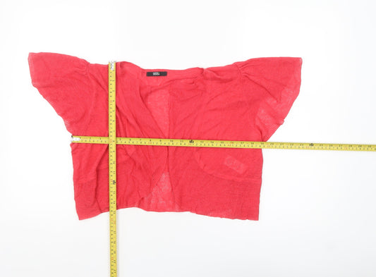 Marks and Spencer Women's Red Linen Blend Short Sleeve Open Cardigan Size 14