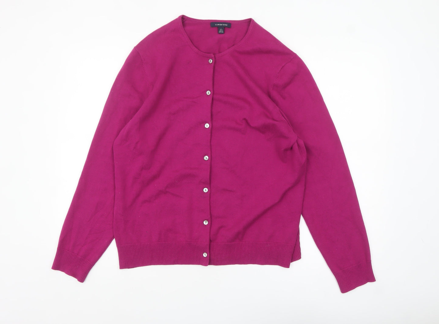Lands' End Women's Pink Cotton Blend Cardigan L 14-16