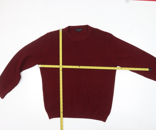 Austin Reed Men's Red Waffle Knit Merino Wool Blend Jumper L