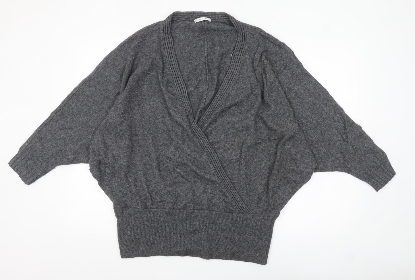 Artigiano Womens Grey Lambswool Blend Cardigan Size 20 V-Neck Knit Jumper