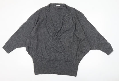 Artigiano Womens Grey Lambswool Blend Cardigan Size 20 V-Neck Knit Jumper