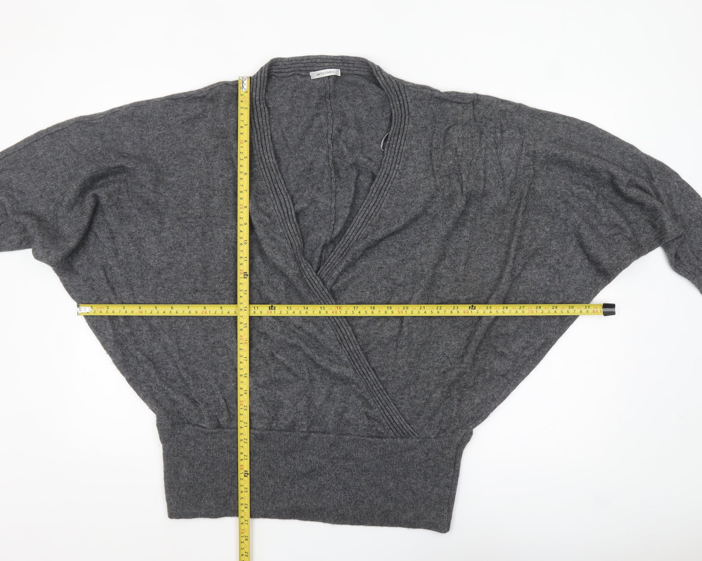 Artigiano Womens Grey Lambswool Blend Cardigan Size 20 V-Neck Knit Jumper