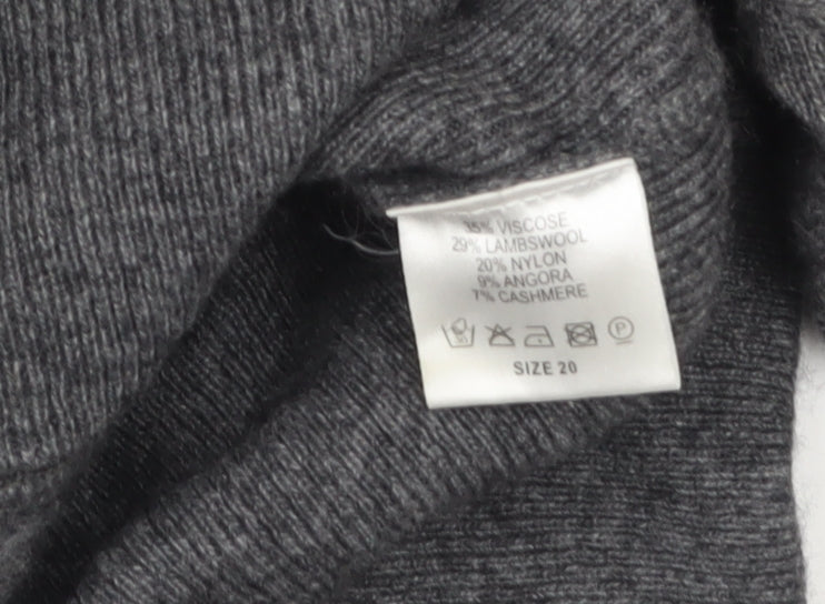 Artigiano Womens Grey Lambswool Blend Cardigan Size 20 V-Neck Knit Jumper