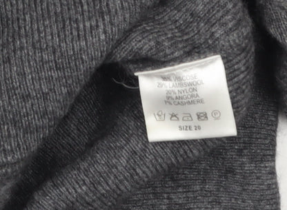 Artigiano Womens Grey Lambswool Blend Cardigan Size 20 V-Neck Knit Jumper