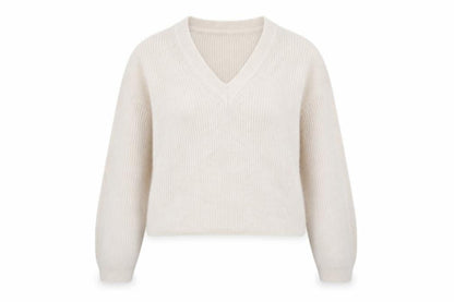 New Look Women Beige V-Neck Knit Pullover Jumper Size S