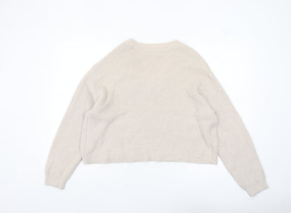 New Look Women Beige V-Neck Knit Pullover Jumper Size S