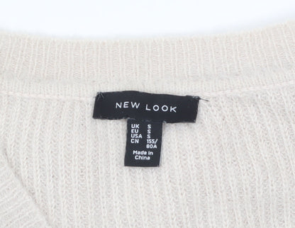 New Look Women Beige V-Neck Knit Pullover Jumper Size S