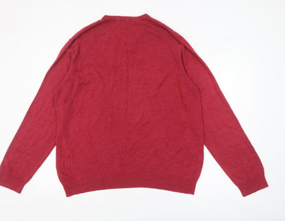Marks and Spencer Mens Red XXL V-Neck Acrylic Jumper Classic Knitwear
