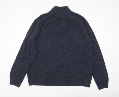 EASY Men’s Blue 2XL Henley Knit Jumper Wool Blend Warm Winter Pullover
