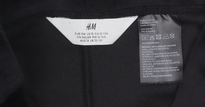 H&M Girls Black Velour Stretch Trousers Size 13 Years Regular Fit