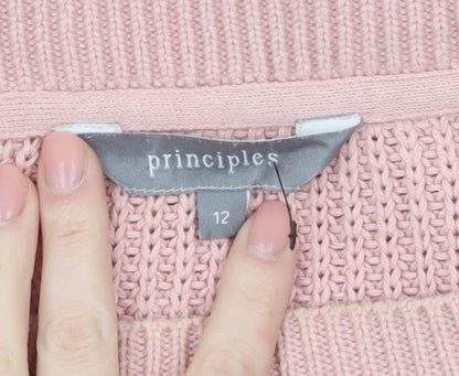 Principles Women Pink Cotton Acrylic Regular Fit Chunky Knit Jumper Size 12