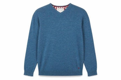 White Stuff Men's Blue V-Neck Cotton Pullover Jumper Size M