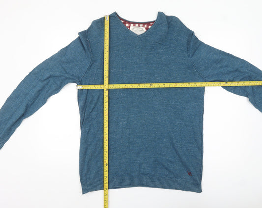 White Stuff Men's Blue V-Neck Cotton Pullover Jumper Size M