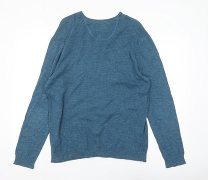 White Stuff Men's Blue V-Neck Cotton Pullover Jumper Size M