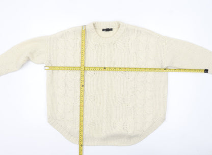 Mango Women’s Ivory Cable-Knit Jumper Size 10 Relaxed Fit