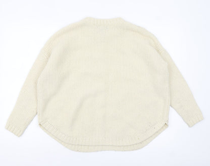 Mango Women’s Ivory Cable-Knit Jumper Size 10 Relaxed Fit