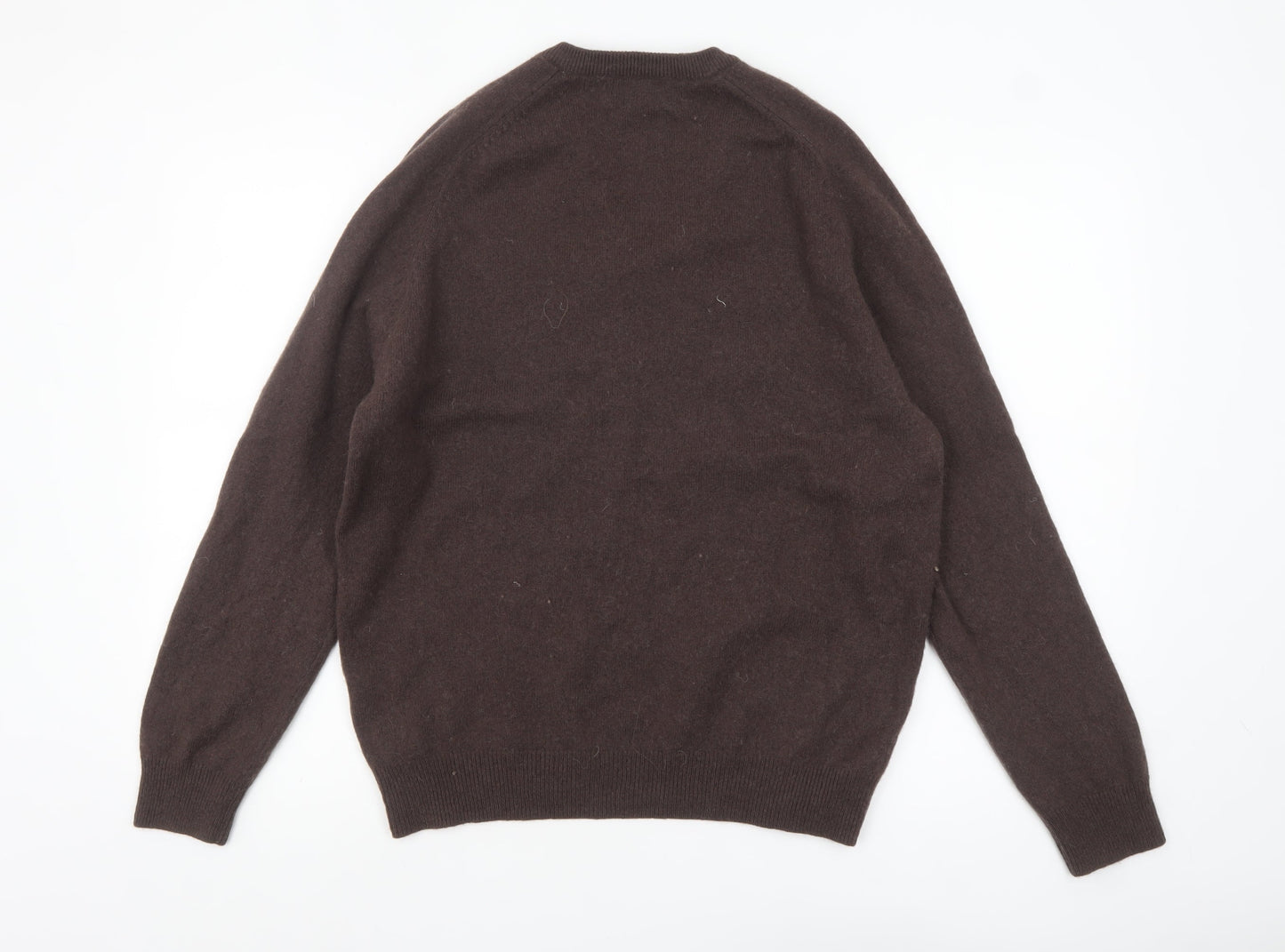Marks and Spencer Men's Brown Wool V-Neck Jumper Medium