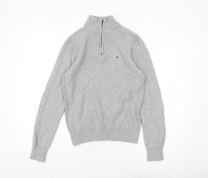 Tommy Hilfiger Men's Grey Cotton 1/2 Zip High Neck Jumper XS
