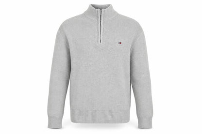 Front view of Tommy Hilfiger Men's Grey Cotton 1/2 Zip High Neck Jumper XS