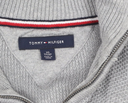 Tommy Hilfiger Men's Grey Cotton 1/2 Zip High Neck Jumper XS