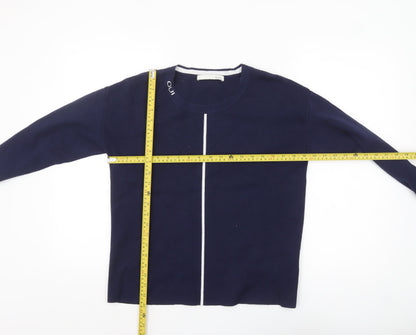 Oui Womens Navy Blue Cotton Blend Long Sleeve Jumper Size 10