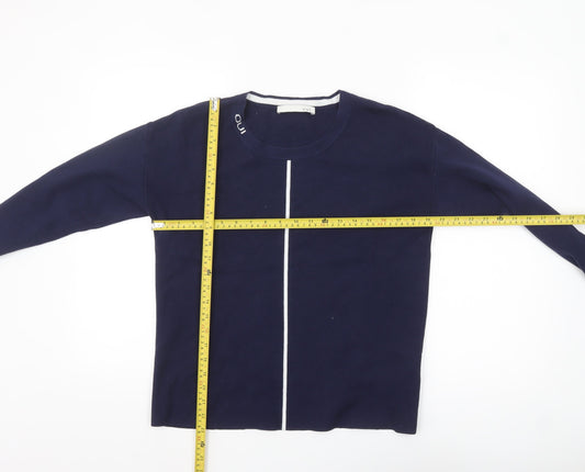 Oui Womens Navy Blue Cotton Blend Long Sleeve Jumper Size 10