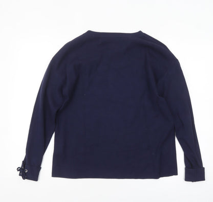 Oui Womens Navy Blue Cotton Blend Long Sleeve Jumper Size 10
