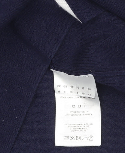 Oui Womens Navy Blue Cotton Blend Long Sleeve Jumper Size 10