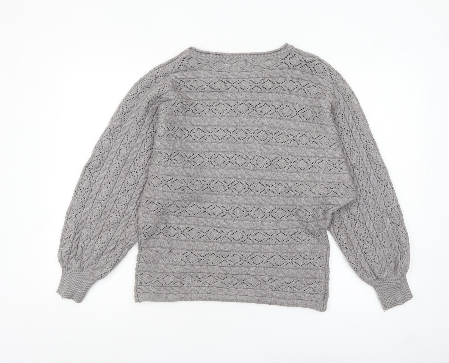 Apricot Women's Grey Open Knit Balloon Sleeve Pullover Jumper Size M