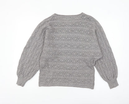 Apricot Women's Grey Open Knit Balloon Sleeve Pullover Jumper Size M