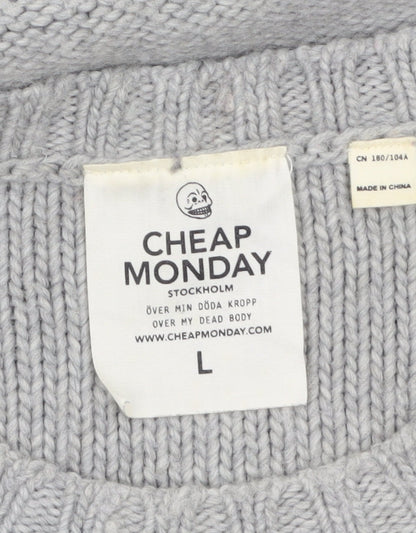Cheap Monday Men's Grey Wool Blend Crew Neck Jumper Size L