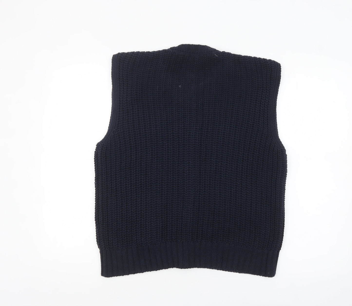 Tu Women's Navy Knitted Button Vest Cardigan Size 12 Cotton Blend