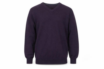 Jeff Banks Men’s Purple Cotton Cashmere V-Neck Jumper M Classic Knit
