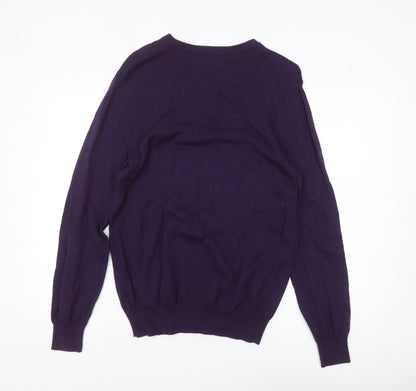 Jeff Banks Men’s Purple Cotton Cashmere V-Neck Jumper M Classic Knit