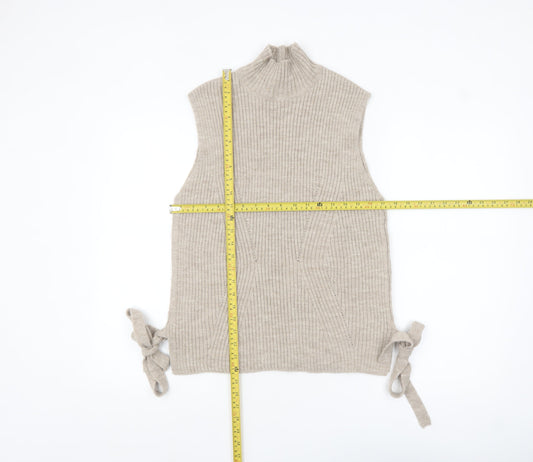 Lipsy London Women Beige Sleeveless Mock Neck Knit Tie Side Vest Jumper Size 10