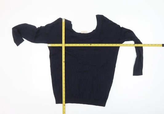 Marie Sixtine Womens Blue Wool Cotton Viscose Silk V-Neck Jumper M