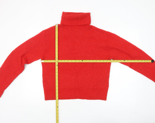 H&M Womens Red Roll Neck Knit Jumper Size M Long Sleeve Pullover