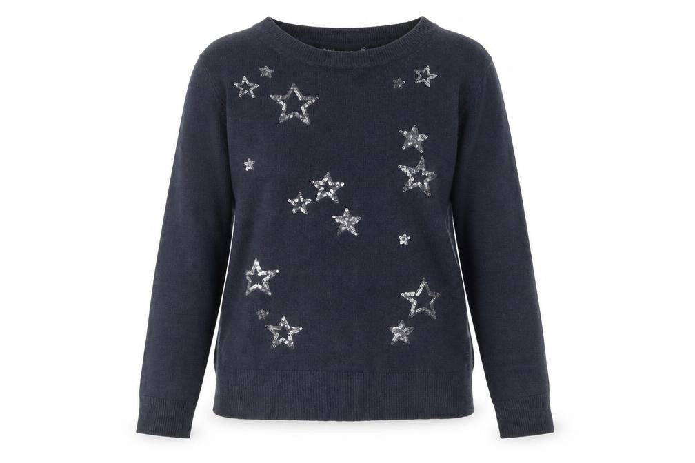 Front view of Marks & Spencer women’s black sequin star jumper xs
