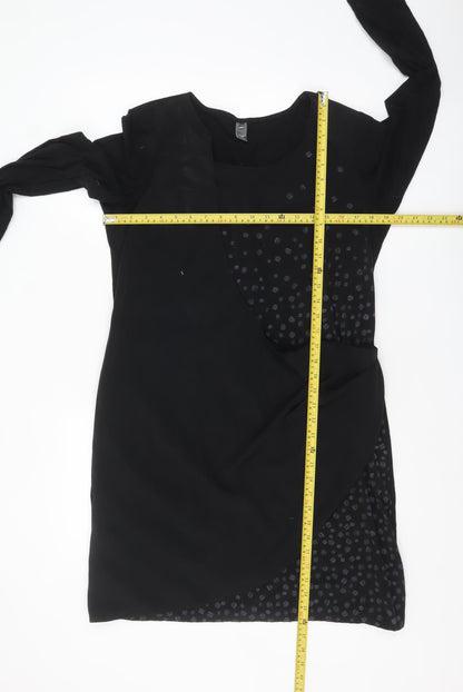 Lady Captain Women's Black Size 14 Asymmetric Long Sleeve Dress