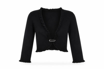 M&Co Women’s Black Ruffle Trim Cardigan Size M Long Sleeve