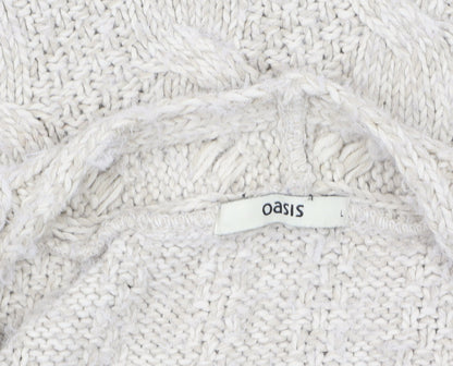 Oasis Women Beige Chunky Knit Cowl Neck Short Sleeve Jumper L