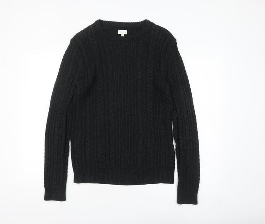Linea Men's Black Cotton Cable Knit Jumper Size S
