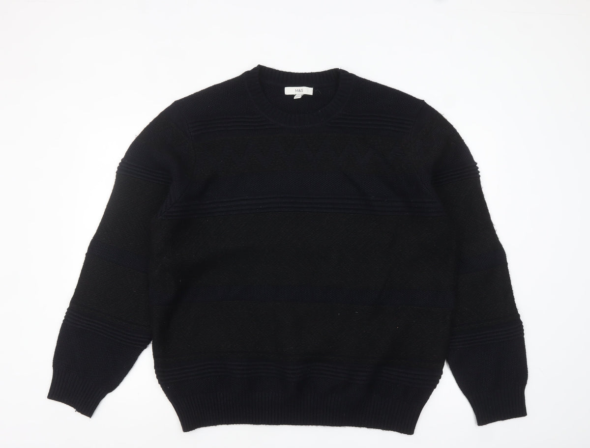 Marks and Spencer Mens Black 2XL Crew Neck Knit Jumper