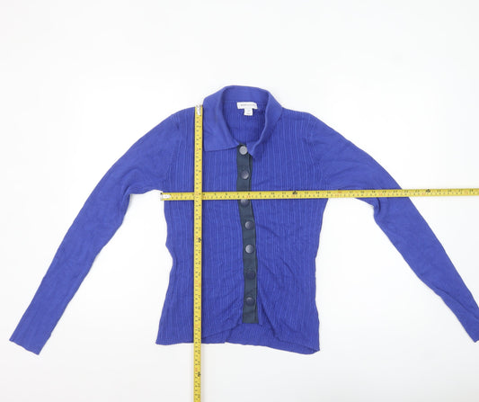 Warehouse Women Blue Collared Long Sleeve Button Cardigan M