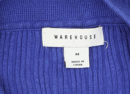 Warehouse Women Blue Collared Long Sleeve Button Cardigan M