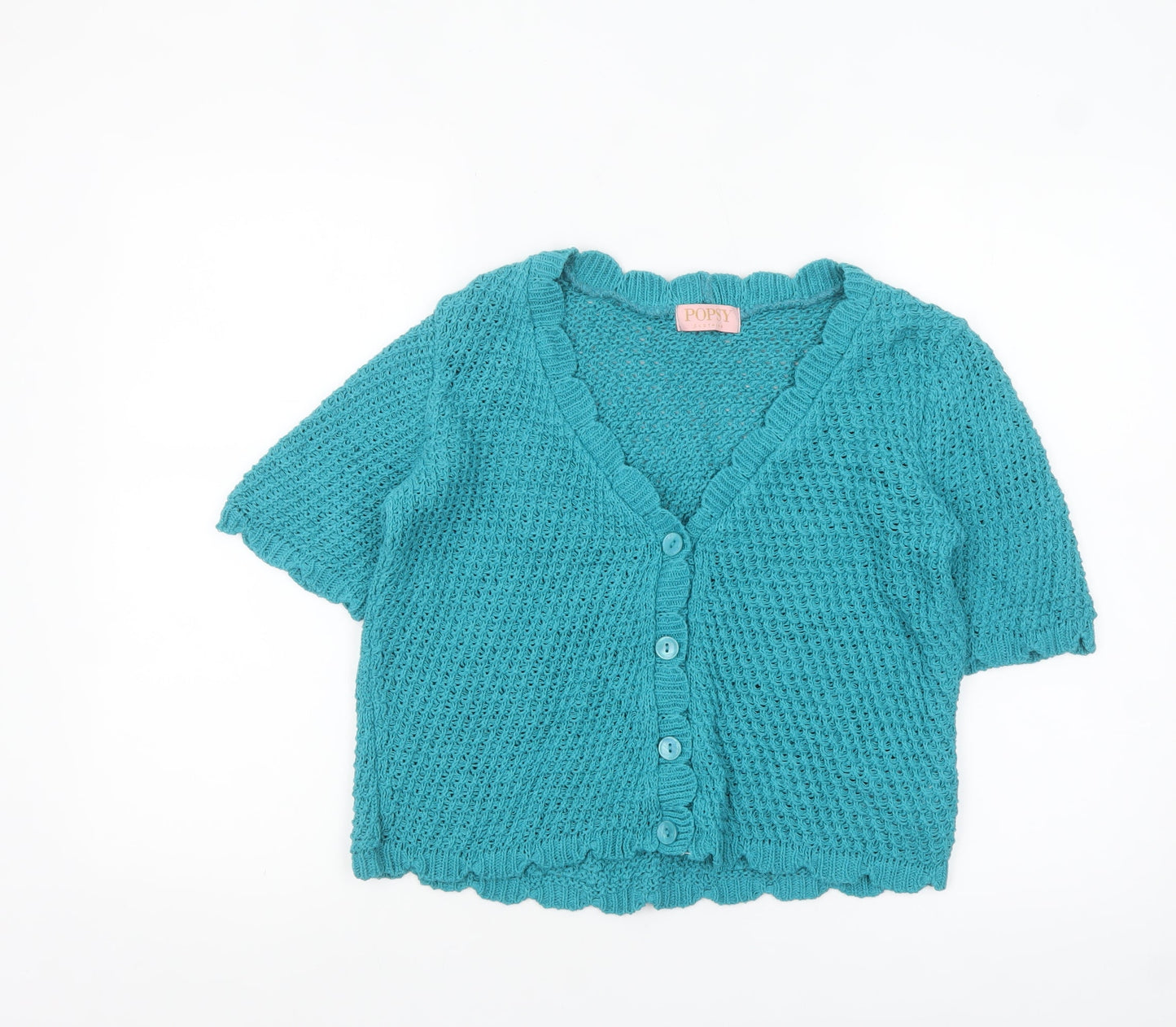 Popsy Women’s Blue Knit Button Short Sleeve Cardigan Size 10/12