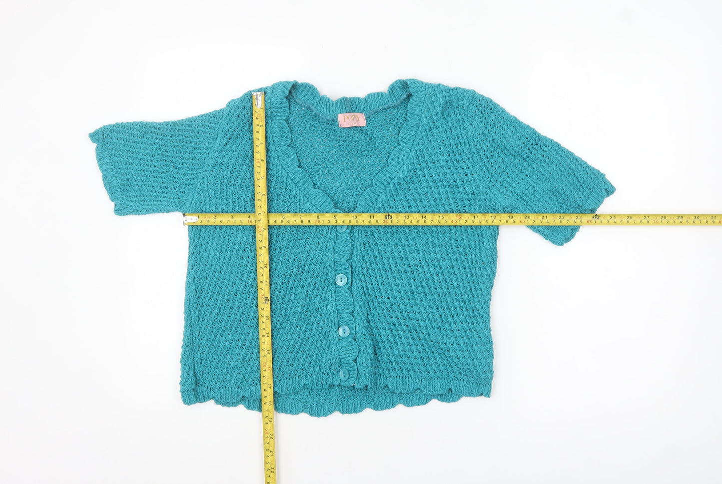 Popsy Women’s Blue Knit Button Short Sleeve Cardigan Size 10/12