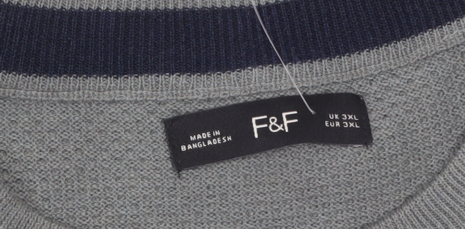 F&F Men’s Grey 3XL Cotton Blend Crew Neck Pullover Jumper